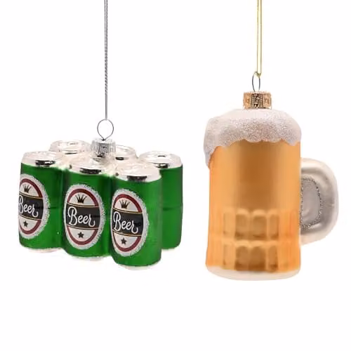 Widdop and Co Set of 2 Green Glass Beer Bauble Hanging Christmas Tree Decorations