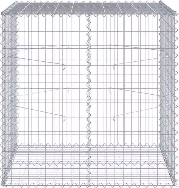Berkfield Home Gabion Basket with Cover in Silver Galvanised Iron, W/D/H: 100 x 100 x 100 cm