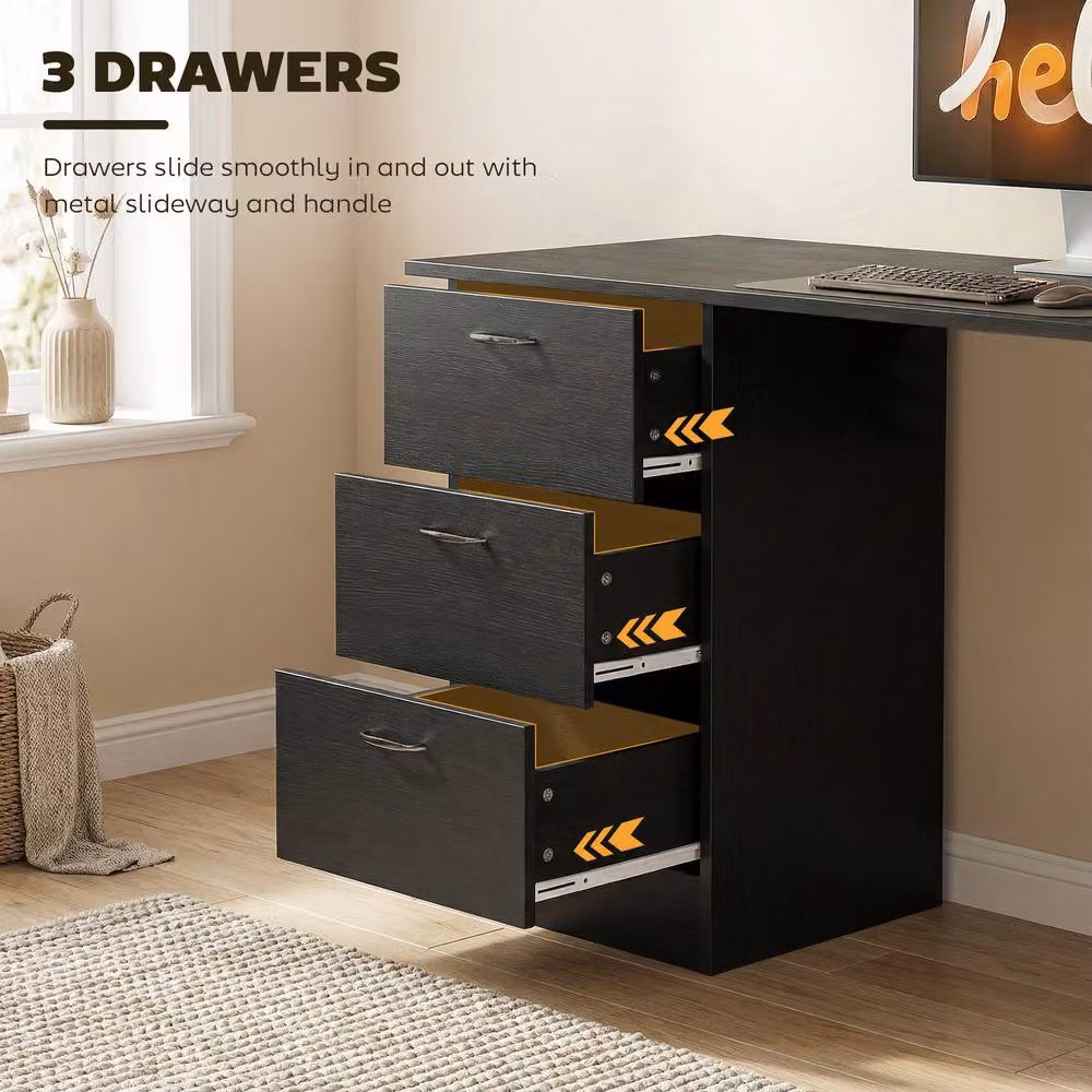 HOMCOM Black Computer Desk with Drawers and 3 Shelves, W: 120 cm, H: 72 cm – 5