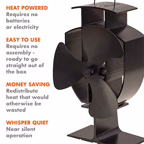 Prem-i-air Whisper Quiet Heat Powered Log and Wood Burner Stove Fan with 3 Blades, Black, W/D/H: 22.5 x 15.0 x 9.5 cm – 2
