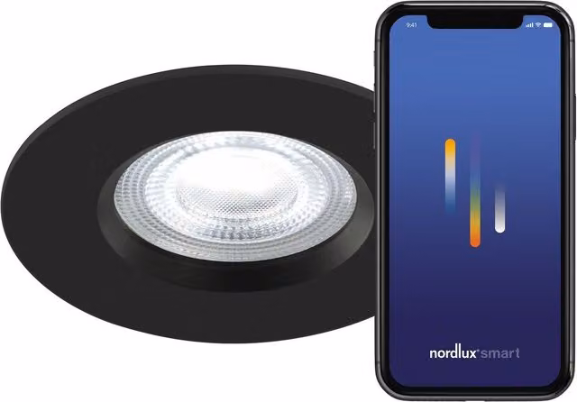Nordlux Donsmart Recessed LED Downlight, Black Plastic, IP65, Dimmable and Connectable, Mains Powered