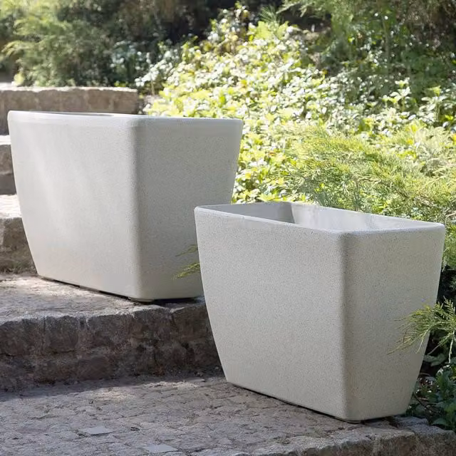 Wyld and Coco Beige Fibre Clay Rectangular Planter W: 74 cm, D: 32 cm, H: 45 cm