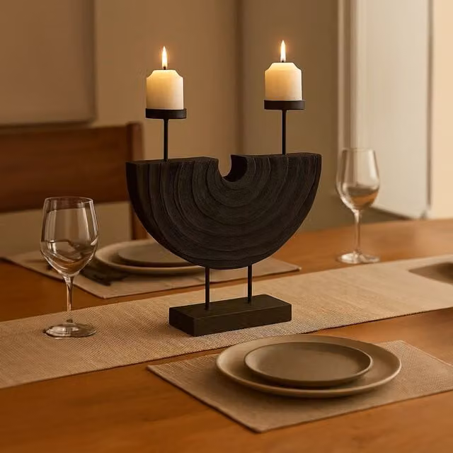Orsina Handcrafted Rustic Black Taper Candle Holder for 2 Candles
