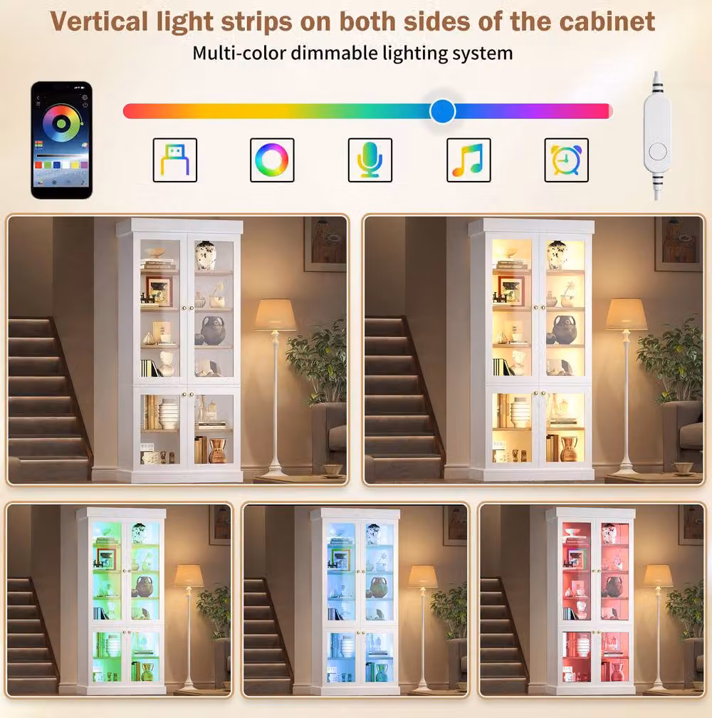 STILVORA White Modern Storage Cabinet with Glass Doors, Integrated LED Lighting and Internal Shelves, H: 180.0 cm, W: 80.0 cm – 5
