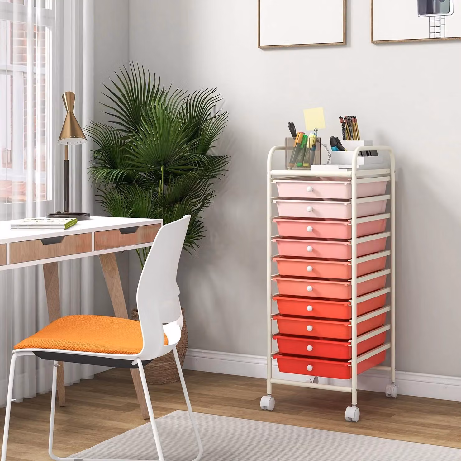 Costway 10 Drawer Mobile Storage Trolley Utility Cart in Pink – 3