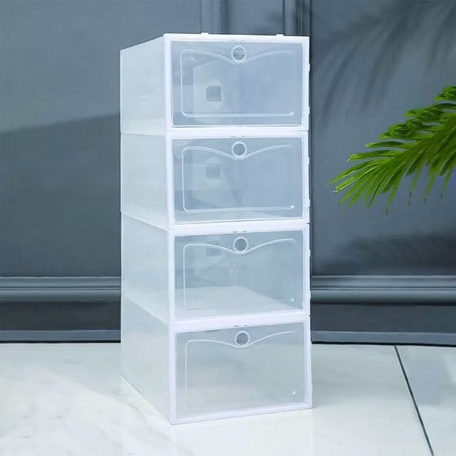 Kelvenix White and Transparent Plastic Stackable and Foldable Shoe Storage Drawer Boxes – 1