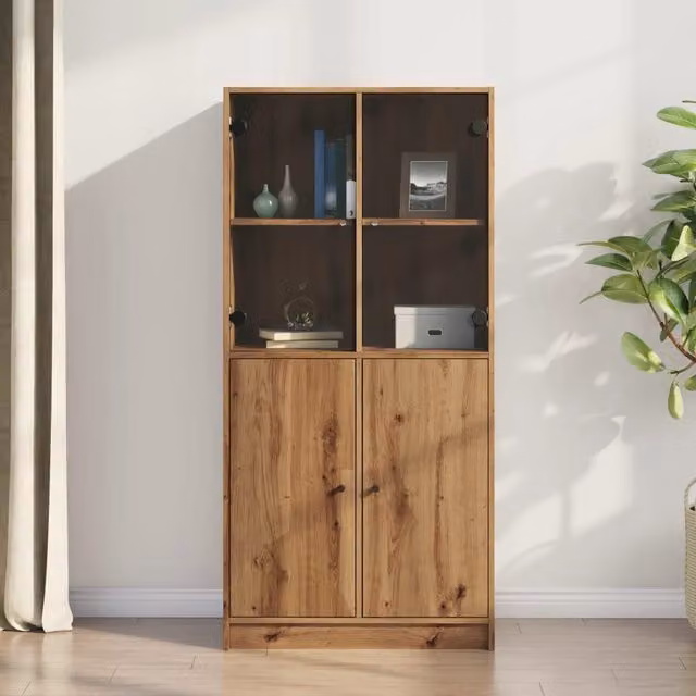 Berkfield Home Artisan Oak Highboard with Hinged Doors and Internal Shelves, Brown, W: 68 cm, D: 37 cm, H: 142 cm