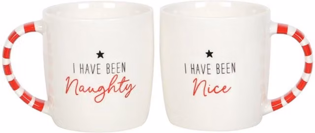 KDMK Naughty And Nice Couples Mug Set, White and Red Striped, 340 ml