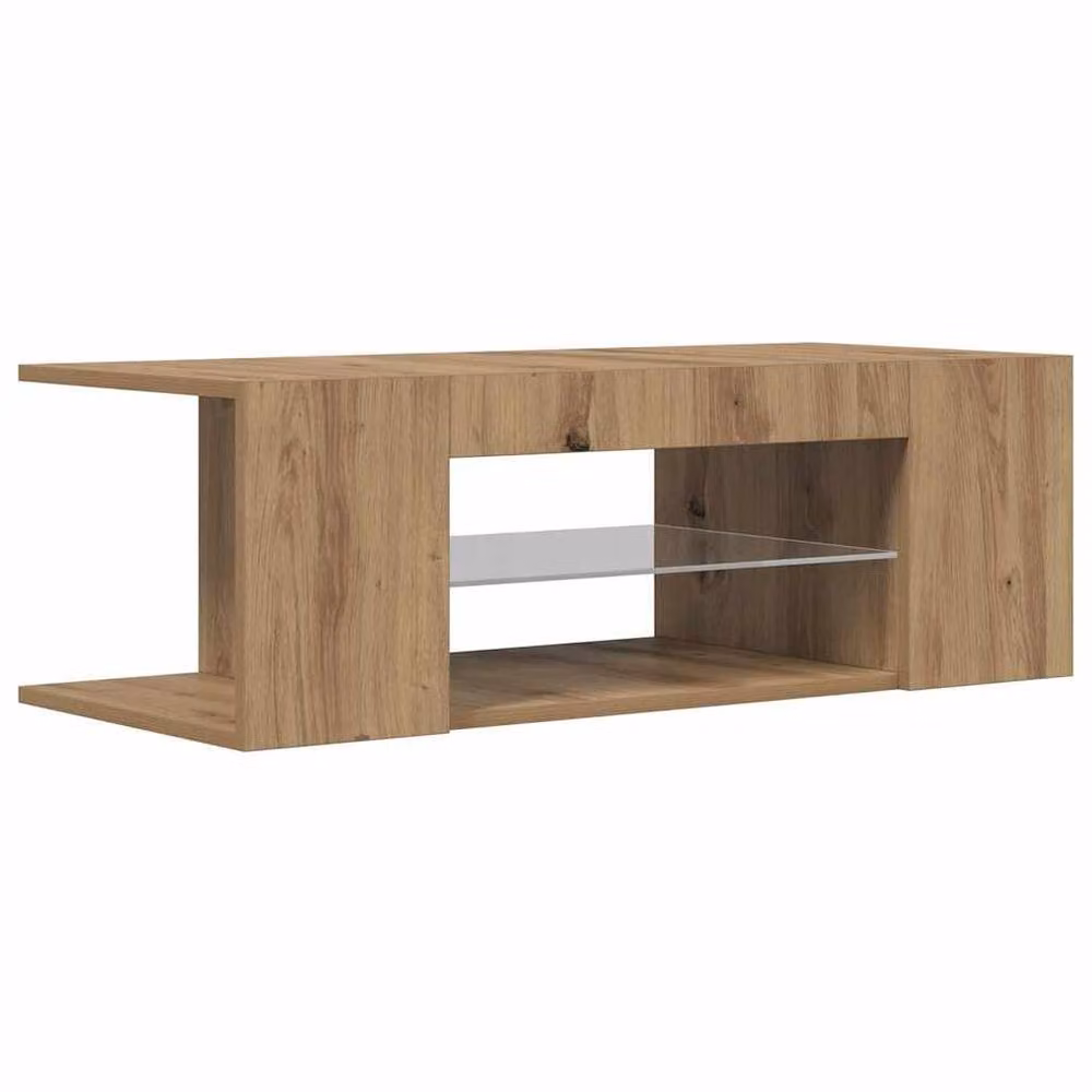 Berkfield Home Artisan Oak TV Cabinet with LED Lights in Brown, W/D/H: 90 x 39 x 30 cm – 3