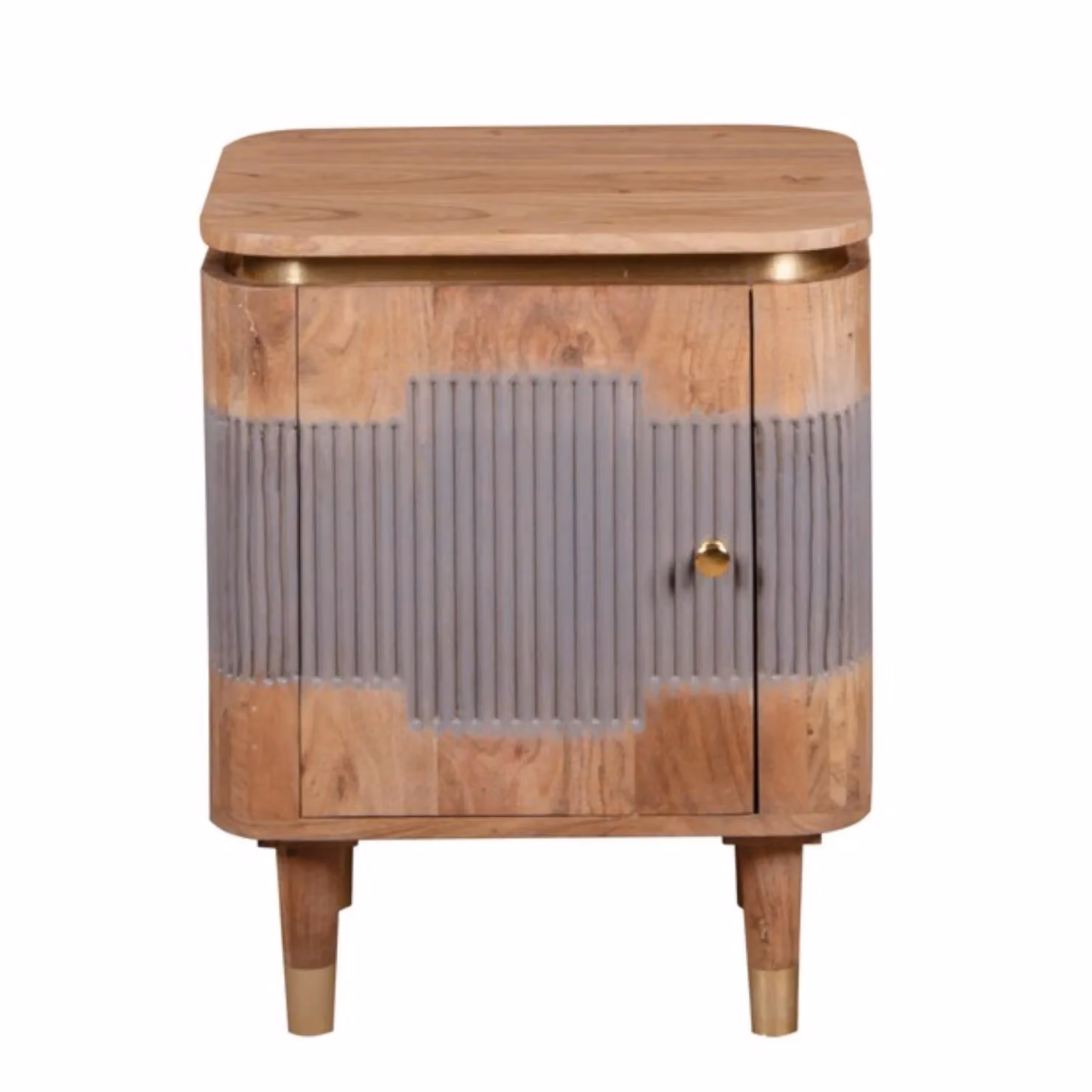 IH Design Alicia Acacia Wood Bedside Table with Storage in Grey, W/D/H: 40 x 50 x 60 cm – 2