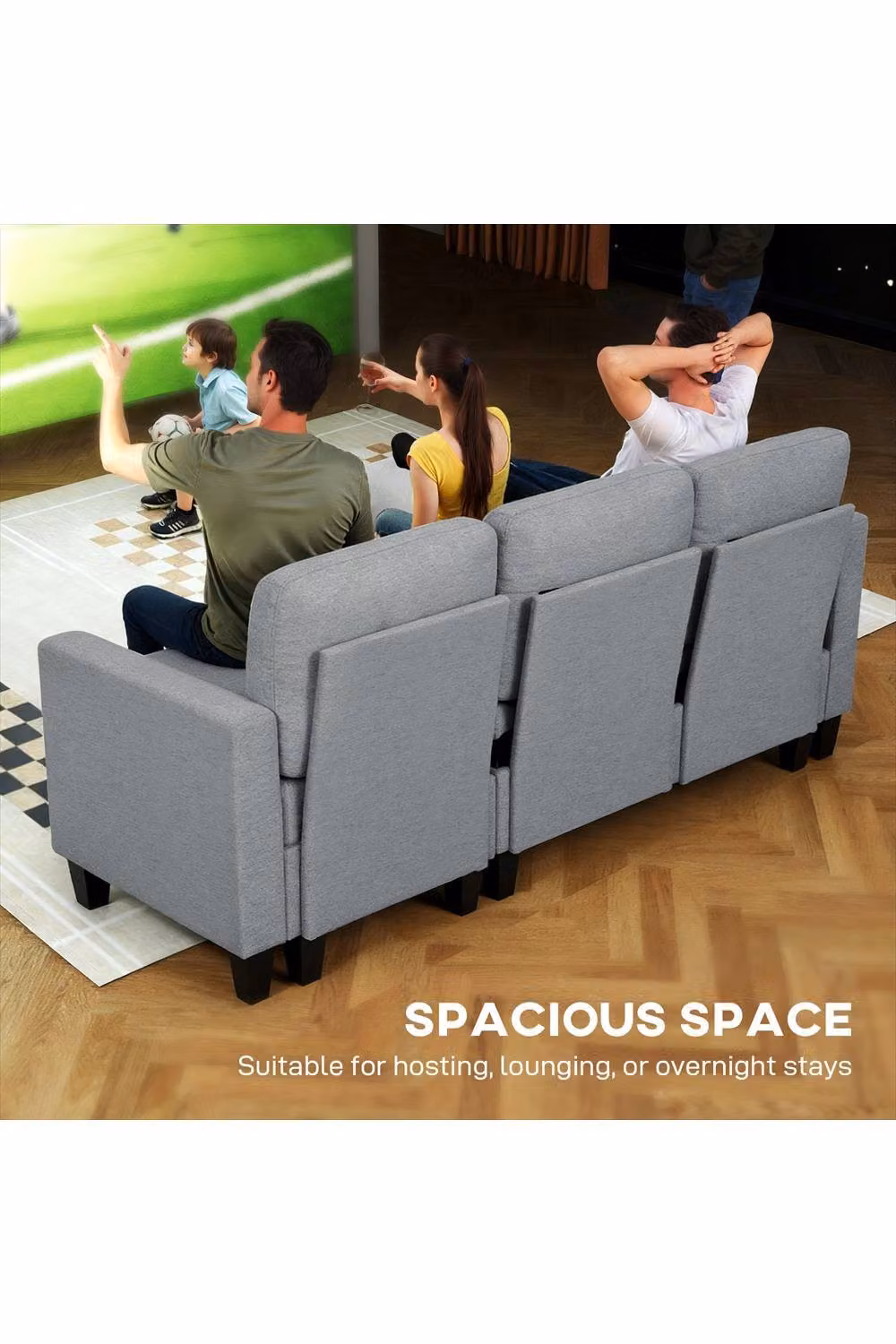 ERGOVEXA L-Shape Three-Seater Storage Sofa Bed in Grey with Sleeping Function and Removable Covers, W/D/H: 197 x 85 x 129 cm – 2