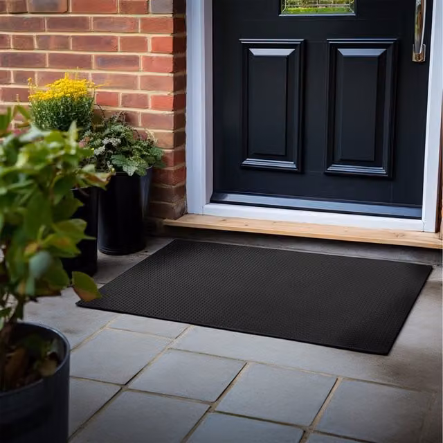 Nicoman Heavy Duty Rubber Door Mat, Black, W: 120 cm, D: 80 cm, H: 0.5 cm