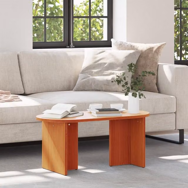 Berkfield Home Oval Coffee Table in Waxed Brown Solid Pine Wood, W/D/H: 80 x 39.5 x 35 cm – 1