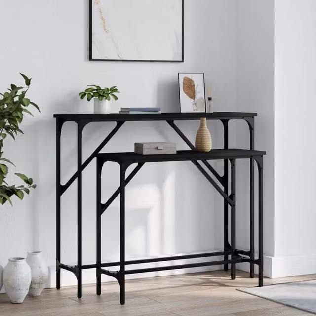 Berkfield Home Set of 2 Black Industrial Style Console Tables in Engineered Wood