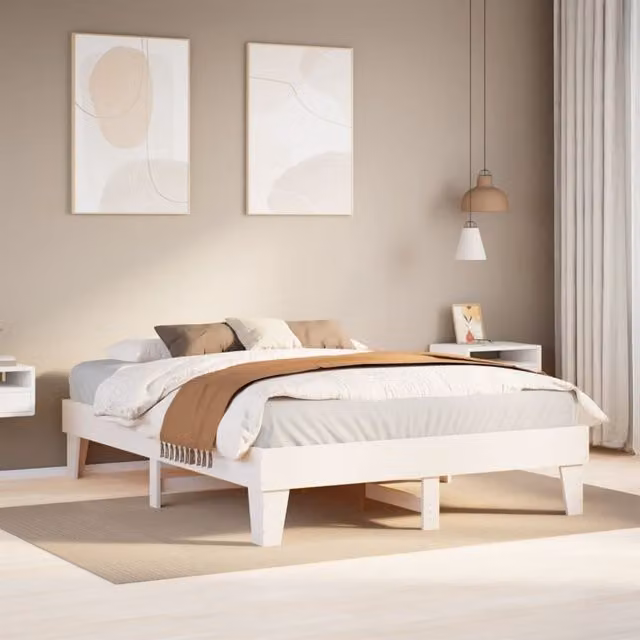 Berkfield Home White Solid Pine Wood Bed Frame W/D/H: 140 x 200 cm – 1