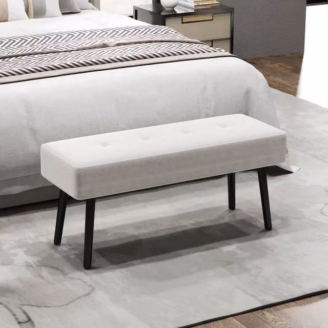 HOMCOM Modern Upholstered End of Bed Bench with Thick Padding in Beige and White