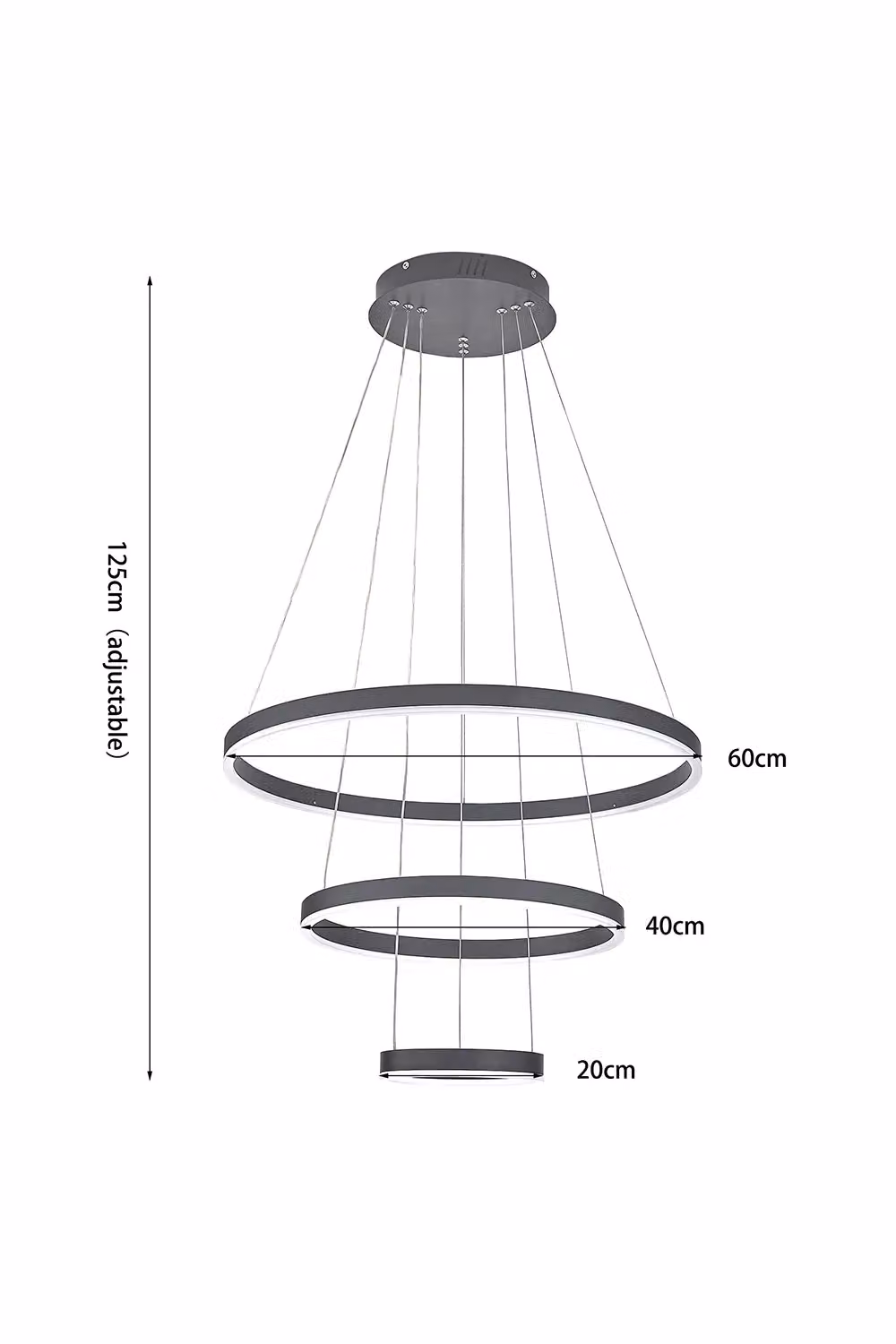 Living and Home 3 Ring LED Pendant Light in Black with Cool White Light – 2
