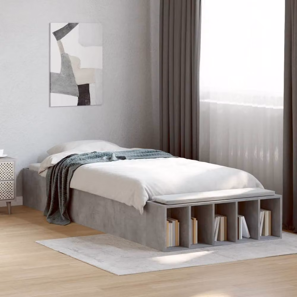 Berkfield Home Modern Bed Frame in Grey with Side Compartments, W/D/H: 90 x 200 cm – 2