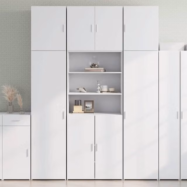 Berkfield Home White Modern Highboard with Hinged Doors and Internal Shelves, W/D/H: 80 x 42.5 x 249 cm