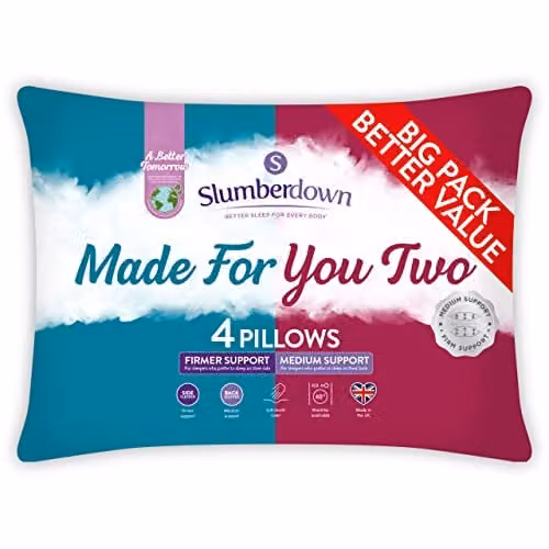 Slumberdown Made For You 4 Pack of Hypoallergenic Pillows, 2 Medium and 2 Firm Support, White, W: 48 cm, D: 74 cm – 1