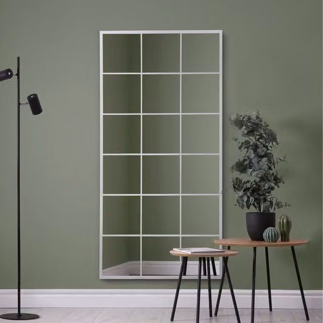 MirrorOutlet Fenestra Modern Rectangular Wall Mirror, White, W: 85 cm, H: 85 cm