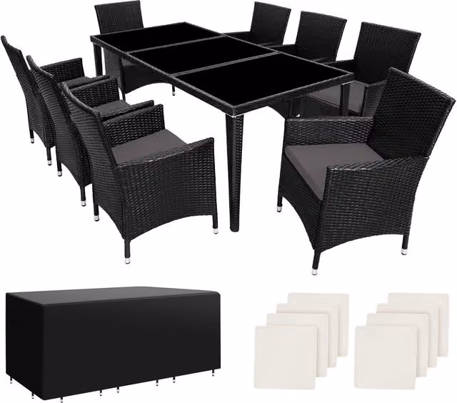 tectake Menorca Garden Table and Chairs Set in Black