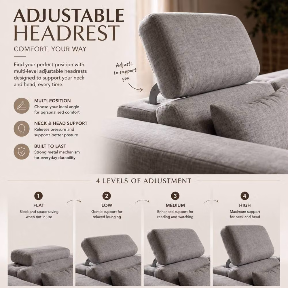 Sofaya Chelsea U-Shape Convertible Sofa Bed with Hidden Storage in Grey Fabric, 4 Person – 4
