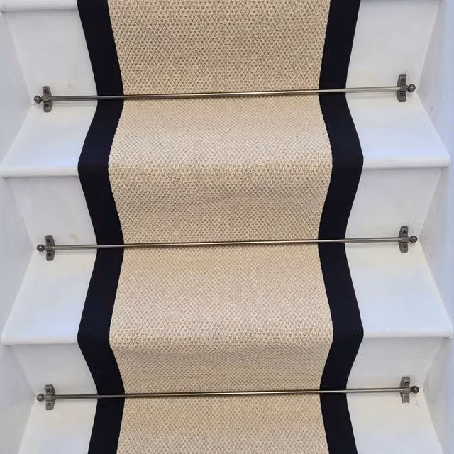 RainbowHome Angel Cream Stair Runner with 100% Cotton Black Border, W: 50 cm, L: 650 cm – 1