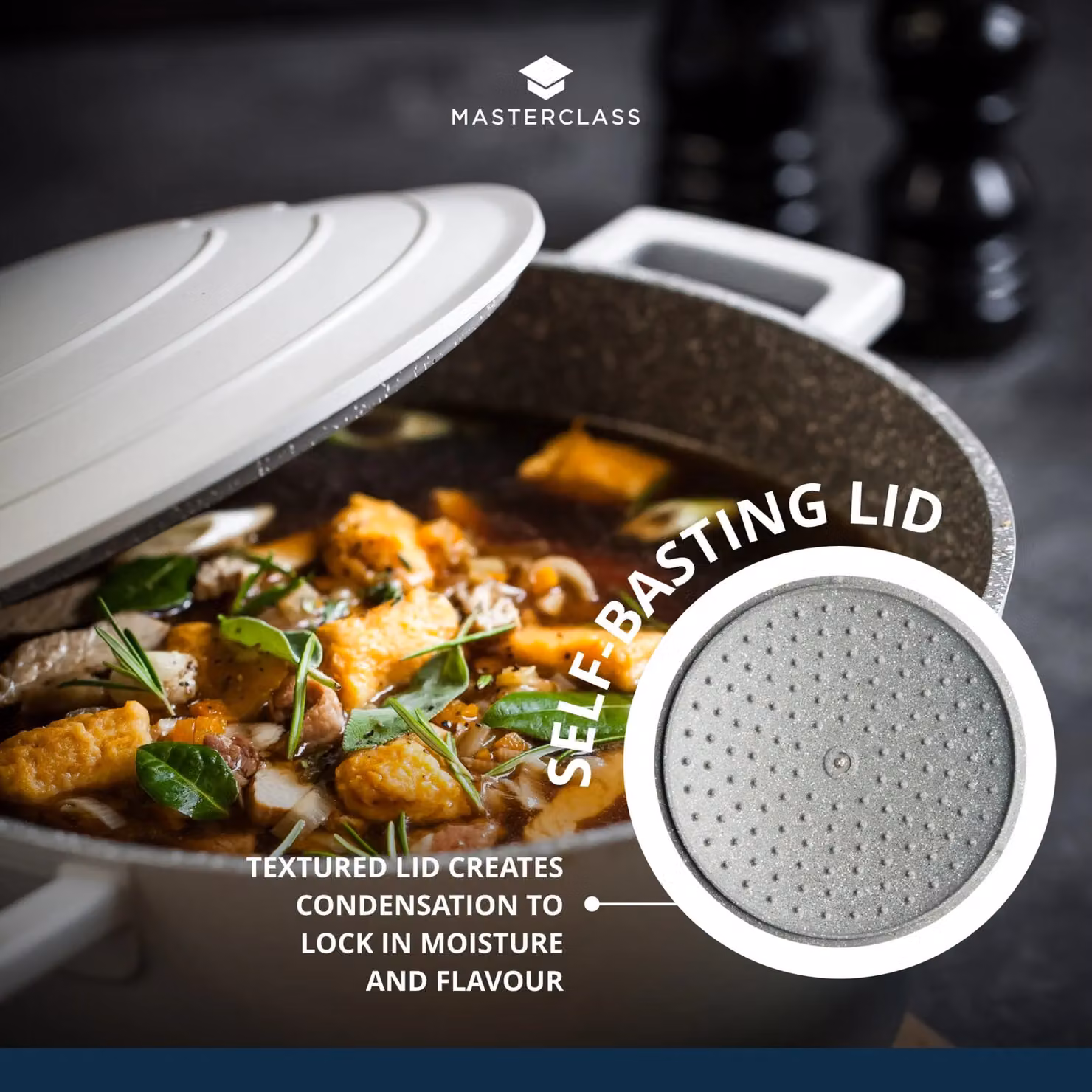 MasterClass Non-Stick Aluminium Lightweight 4 Litre Casserole Dish with Lid in Grey – 10