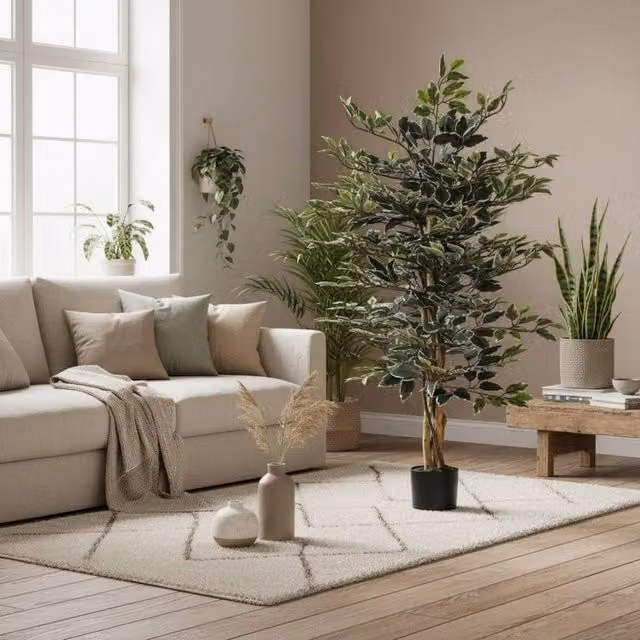 Wyld Haus Nedori 130cm Artificial Ficus Tree with Realistic Leaves in a Weighted Green Pot – 1