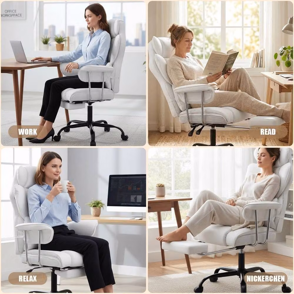 NESTLUNE Big Tall Heavy Duty Executive Office Chair in White – 6