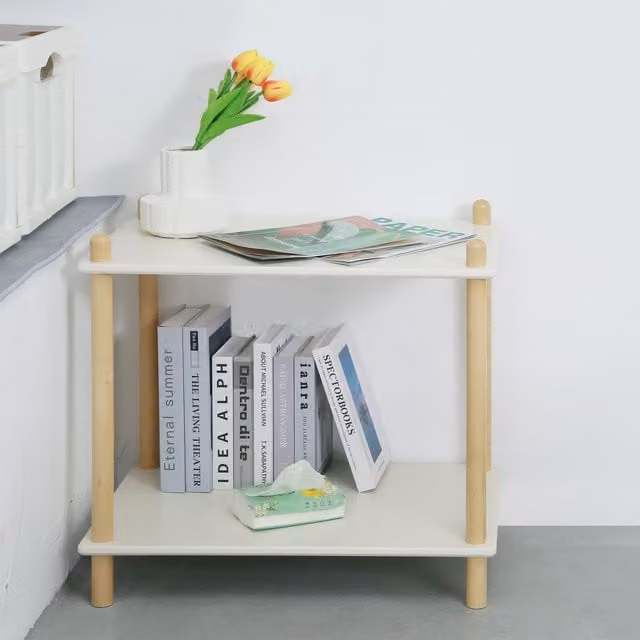 HMD Furniture Birch Wood Book Shelf in White and Natural, H 114 x W 55 x D 40 cm