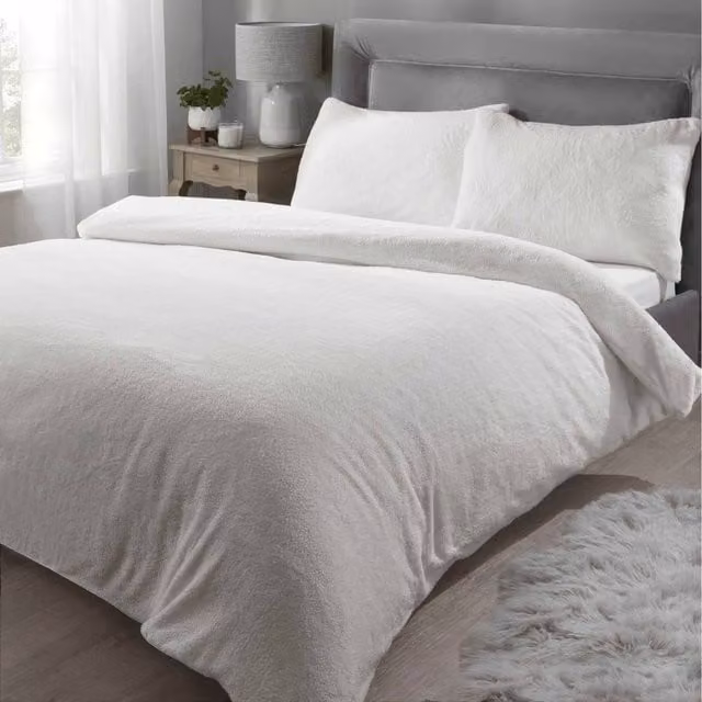 Rapport Home White Teddy Fleece Polyester Duvet Set with Pillowcase, W: 90 cm, L: 200 cm