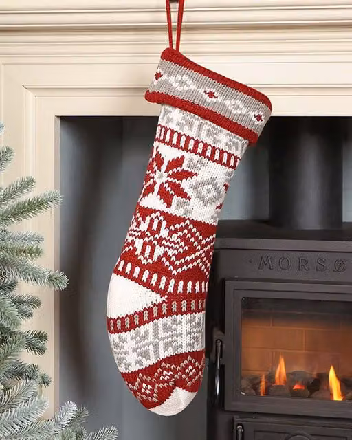 Dibor Set of 4 Red Fair Isle Nostalgia Knit Christmas Stockings – 1