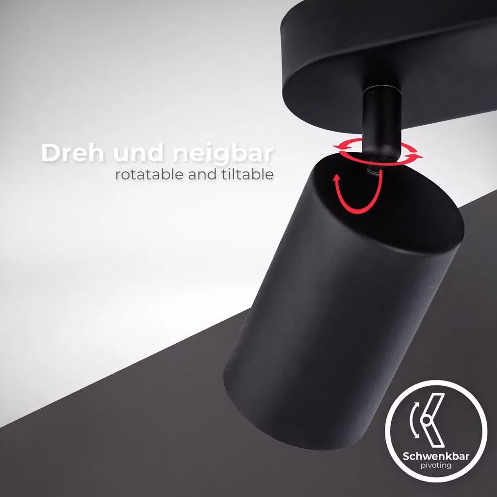 B.K.Licht Black Adjustable 3-Way GU10 LED Ceiling Spotlight – 3