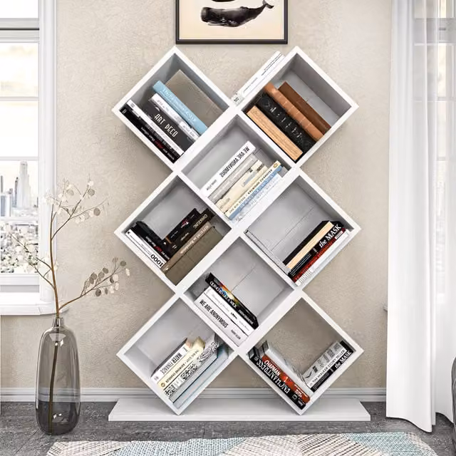 Decorotika Beach Diamond Shaped White Geometric Bookcase