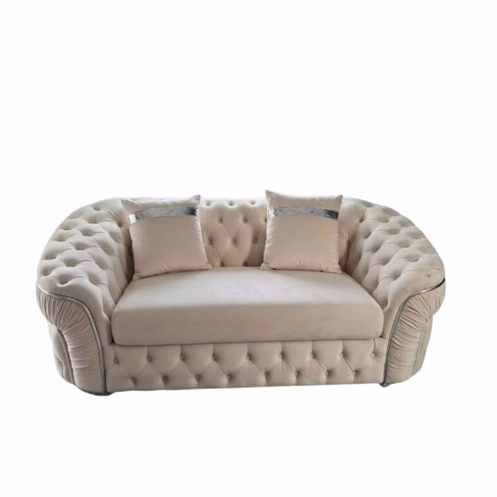 Stratus Interiors Ambassador Chesterfield 2 Seater Sofa in Cream Plush Velvet with Silver Trim – 2