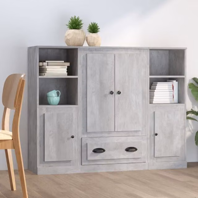 Berkfield Home Set of 3 Minimalist Highboards in Concrete Grey Engineered Wood