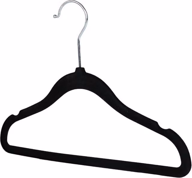 PAWNORA Non-slip Velvet Flocked Plastic Coat Hangers, Black, Pack of 10