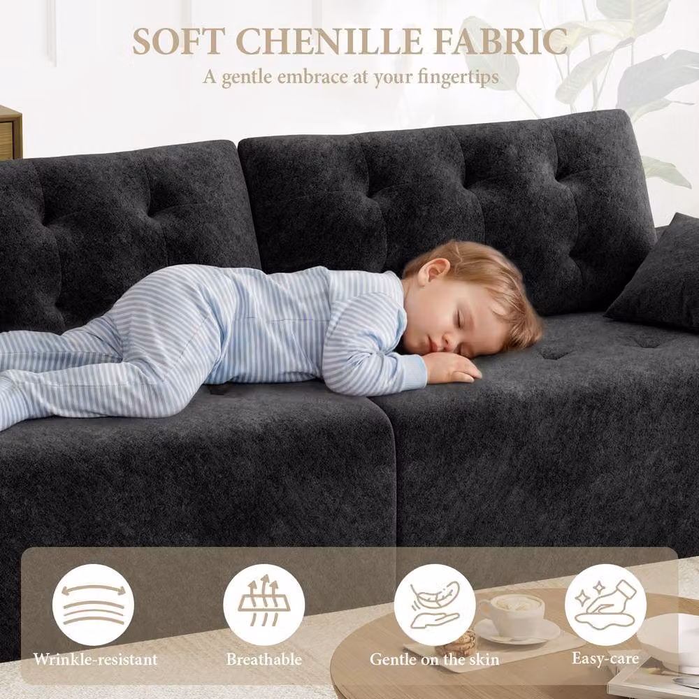 Dprodo 4 Seater Modular Chenille Sectional Sofa in Black, 275 cm – 5