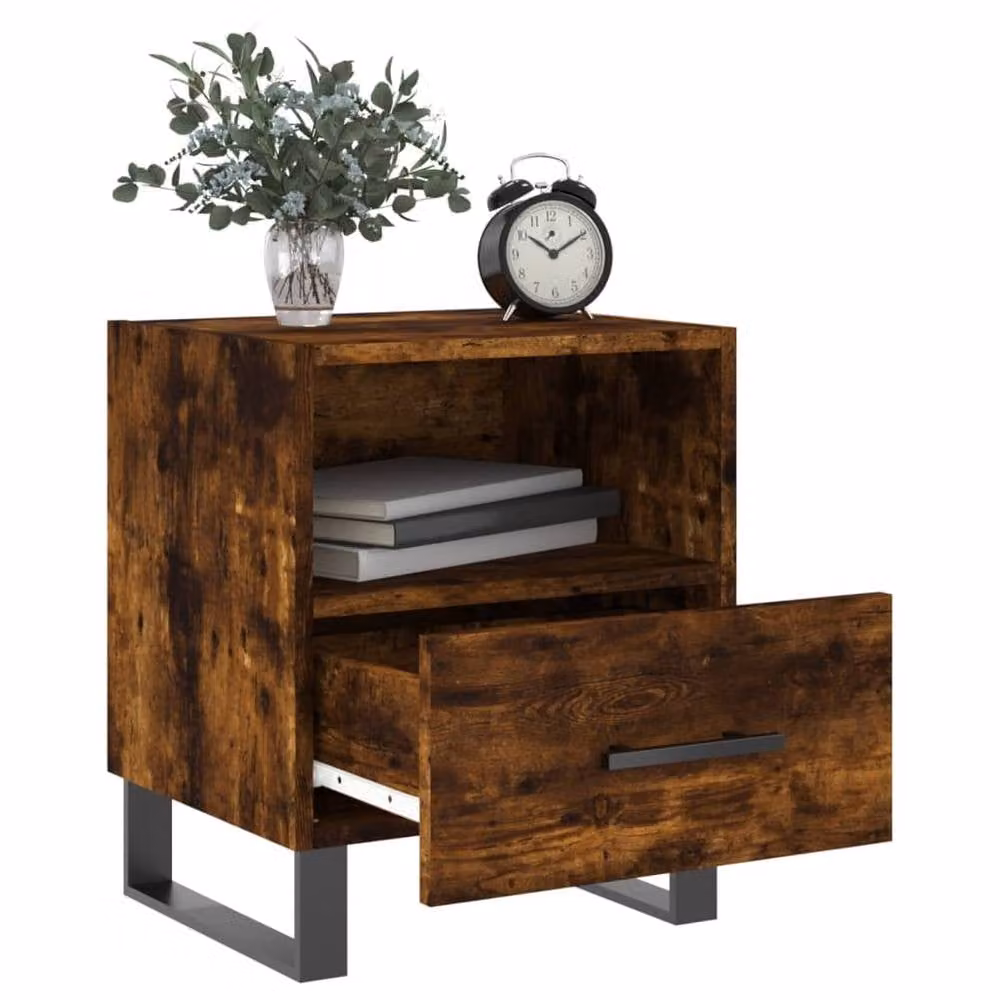 Berkfield Home Set of 2 Smoked Oak Bedside Cabinets in Brown, W/D/H: 40 x 35 x 47.5 cm – 2