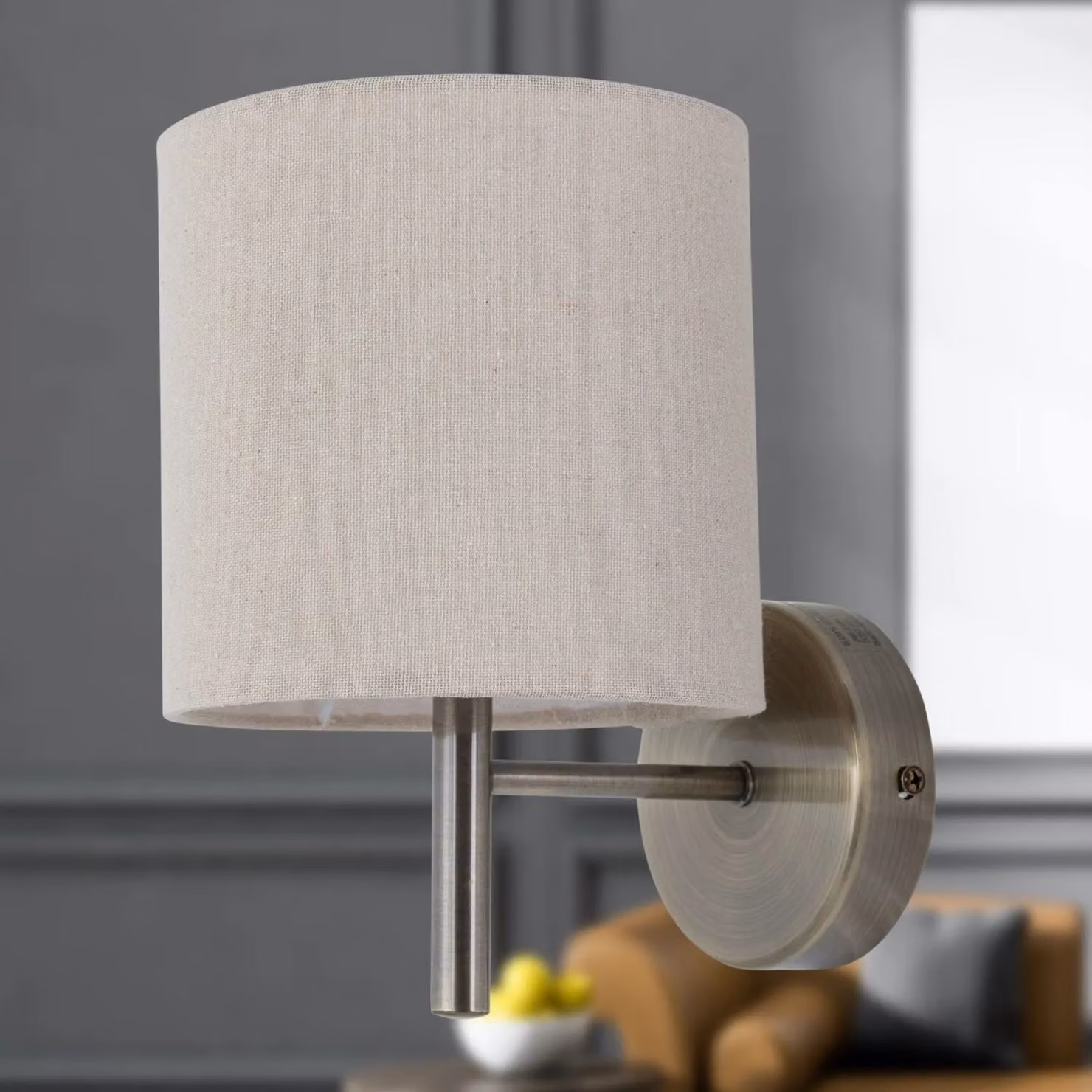 First Choice Lighting Brea Antique Brass Wall Light with Beige Fabric Shade – 2