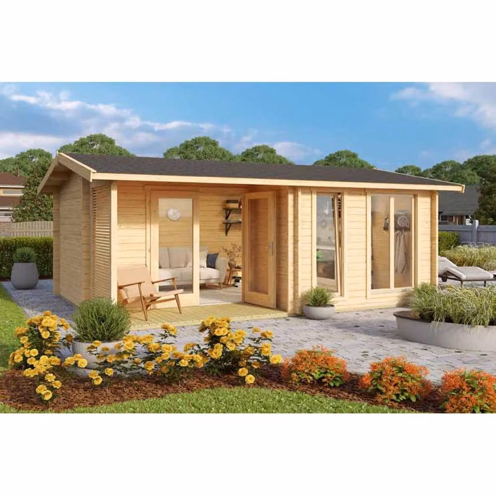 Lasita Maja Ltd Brighton 44 Log Cabin Home Office in Brown, W: 429.9 cm, D: 580 cm, H: 250.8 cm – 3