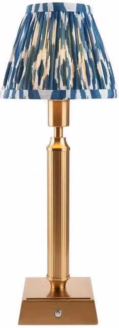 Netlighting Trobridge Rechargeable LED Table Lamp with Blue Fabric Shade and Gold Brass Base