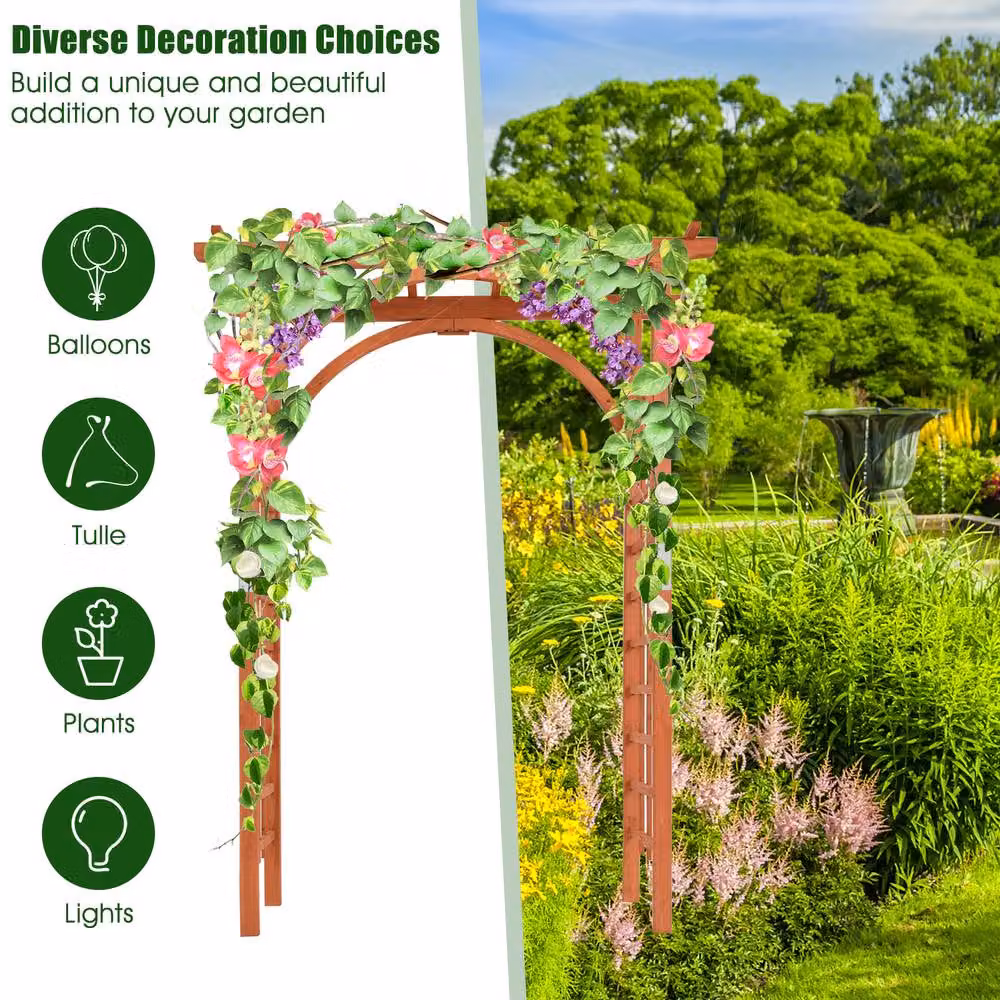 Costway Wooden Garden Arbor Arch and Trellis Pergola in Natural Brown – 3