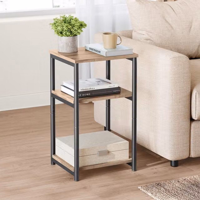 VASAGLE 3-Tier Brown Sofa Side Table with Steel Frame