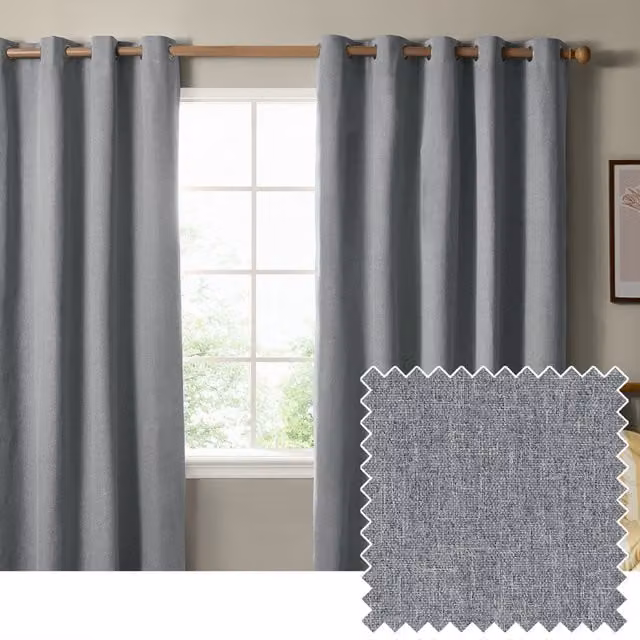 Make It A Home Blackout Textured Woven Eyelet Curtain Pair in Blue/Grey, Width: 229 cm