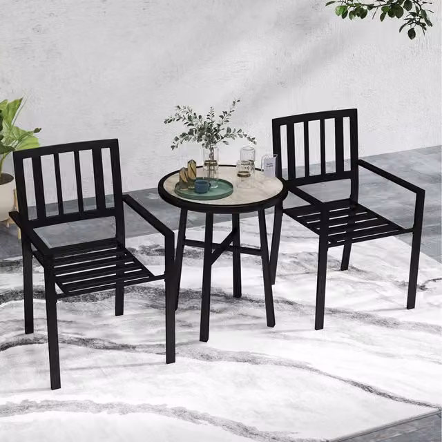 Outsunny 3 Piece Modern Patio Bistro Set with Table and 2 Stackable Chairs in Matt Grey