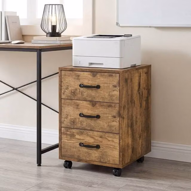 STILVORA 3 Drawer File Cabinet with Castors, Rustic Brown, W/D/H: 40 x 40 x 57 cm