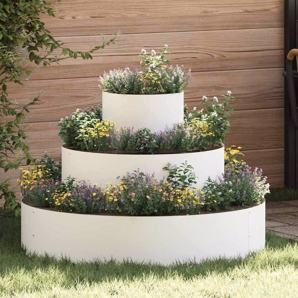 Berkfield Home Large Metal Planter Tub in White Powder-Coated Steel – 2
